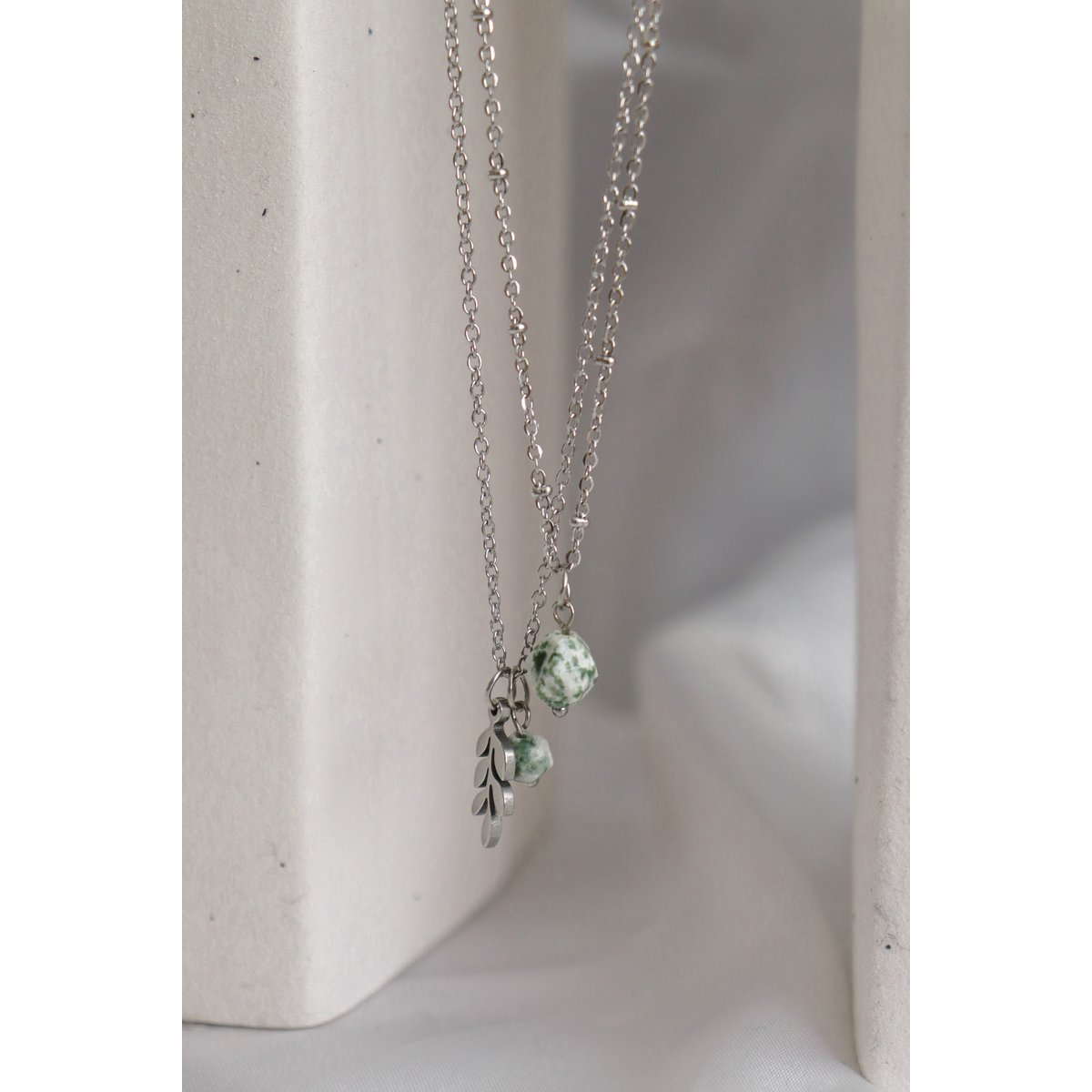 Green Spot Jaspis & Blaadje Ketting - Zilver