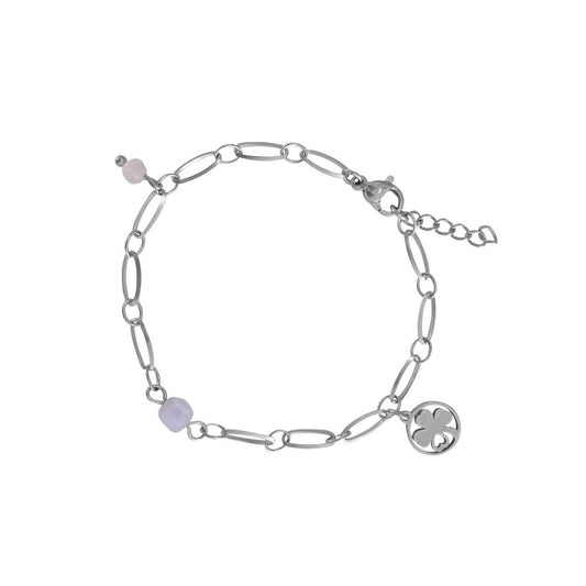Chalcedoon, Rozenkwarts & Klaver Vier Armband - Zilver