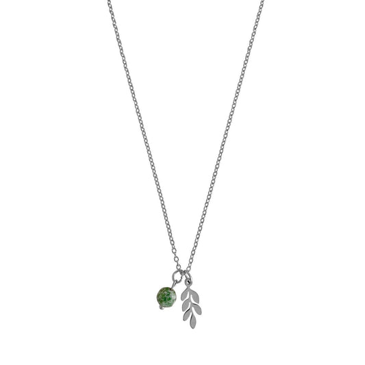 Green Spot Jaspis & Blaadje Ketting - Zilver