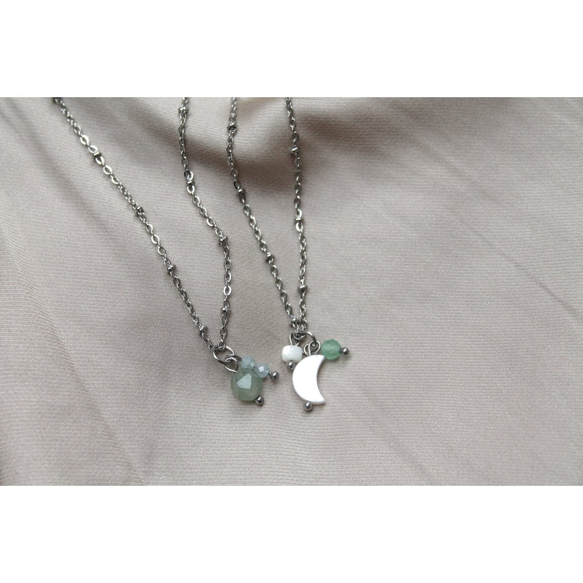 Ketting Schelp Maantje & Aventurijn - Zilver