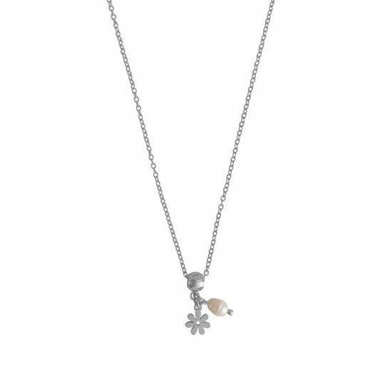 Ketting Bloemetje & Parel - Zilver