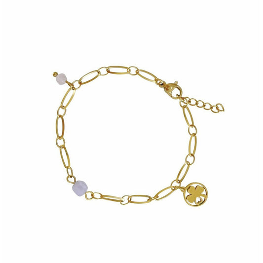 Chalcedoon, Rozenkwarts & Klaver Vier Armband - Goud