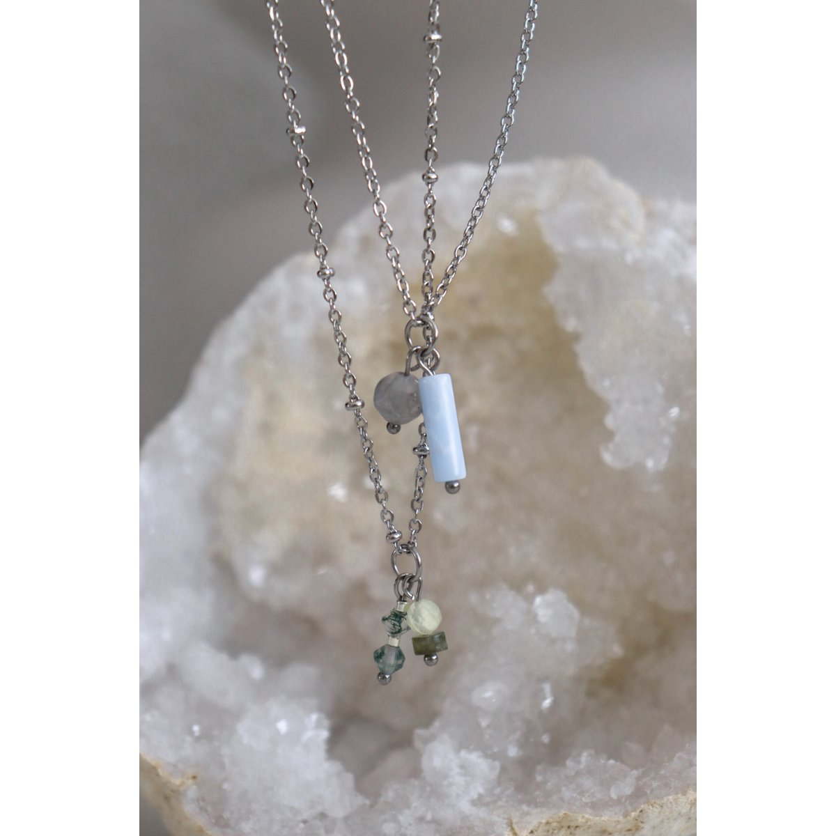 Aquamarijn & Agaat Ketting - Zilver