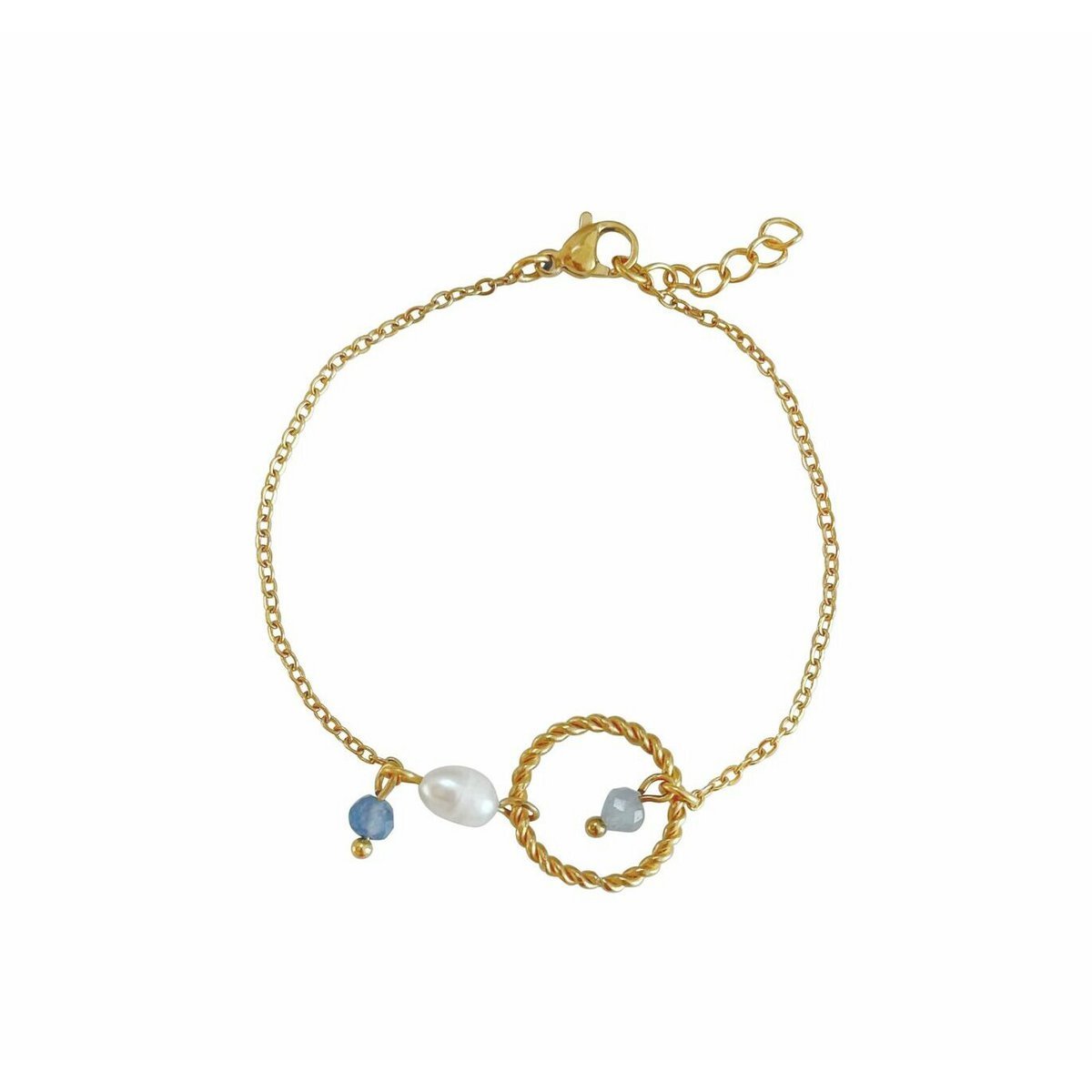 Aquamarijn, Saffier & Parel Armband - Goud