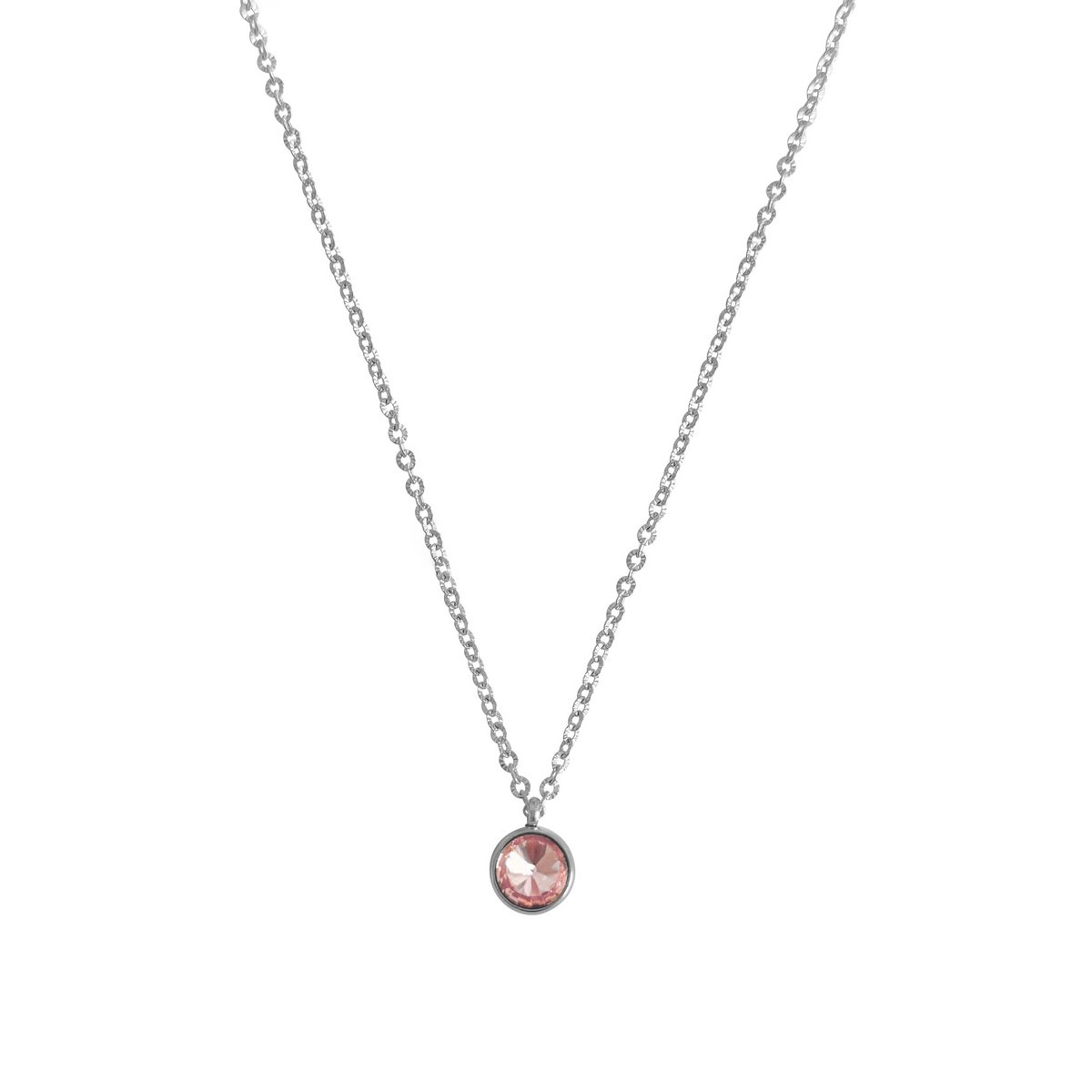 Roze Diamant Ketting - Zilver