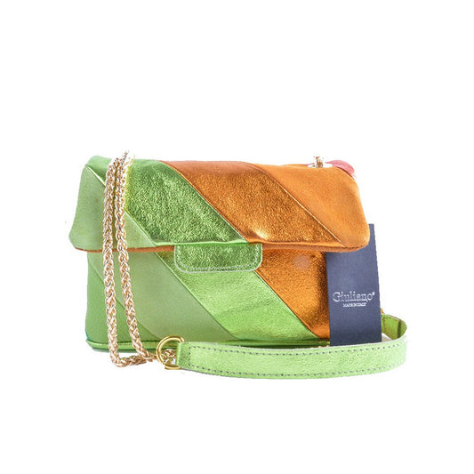 Lederen schoudertas Rainbow Metallic Oranje Groen | 552687