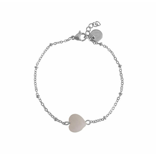 Rozenkwarts Hart Armband & Hart Bedel - Zilver