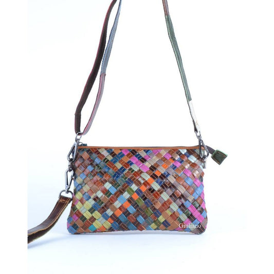 Lederen clutch/schoudertas | Multicolor gevlochten | 552680