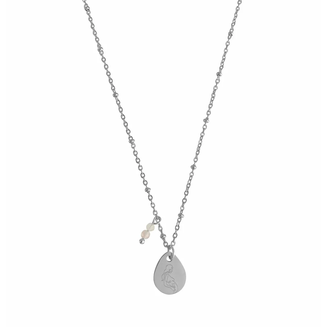 Ketting Zwangere Vrouw & Rozenkwarts - Zilver