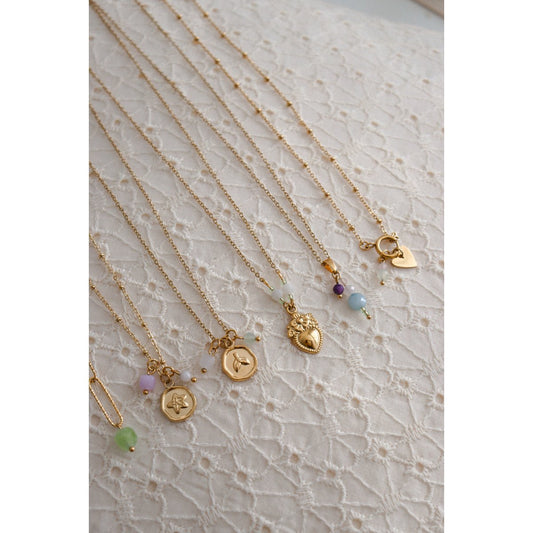 Vintage Hart & Maansteen Ketting - Goud