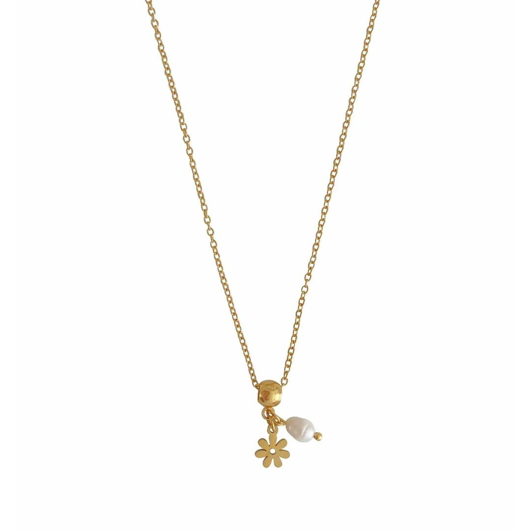 Ketting Bloemetje & Parel - Goud