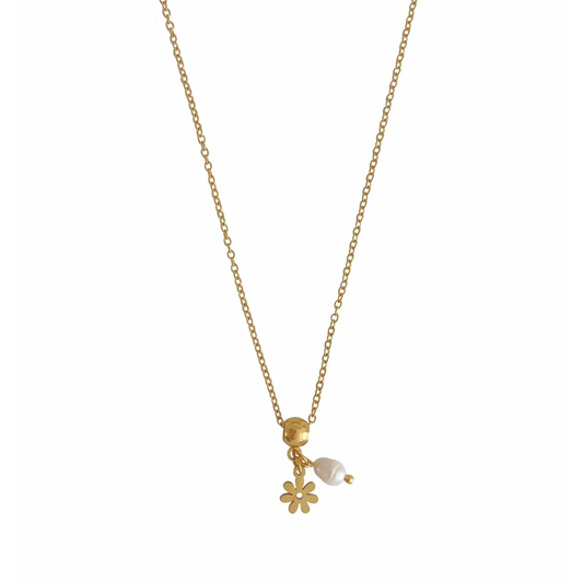 Ketting Bloemetje & Parel - Goud
