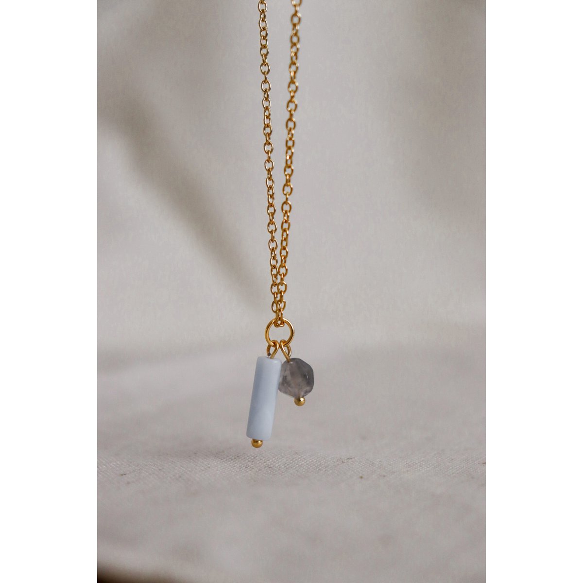 Aquamarijn & Agaat Ketting - Goud