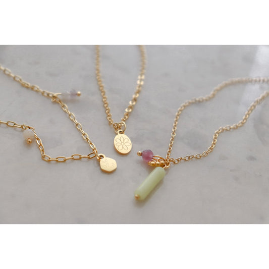 Roze Opaal, Kunziet & Vlindertjes Ketting - Goud