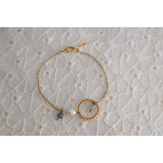 Aquamarijn, Saffier & Parel Armband - Goud