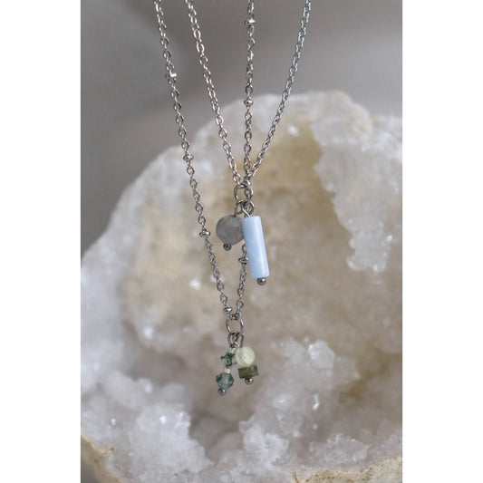 Mos Agaat, Jade & Labradoriet Ketting - Zilver