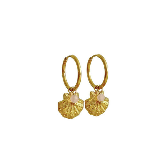 Schelp & Rozenkwarts Oorringen - Goud