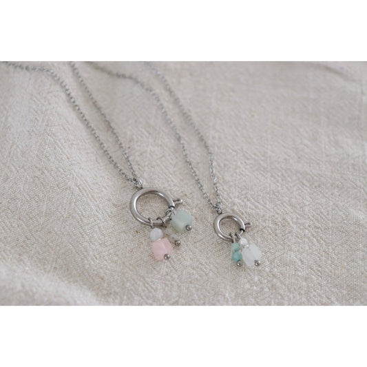 Slot Ketting 10 mm & Edelsteen Hangertjes - Zilver