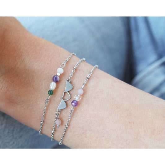 Armband Hartjes & Rozenkwarts - Zilver