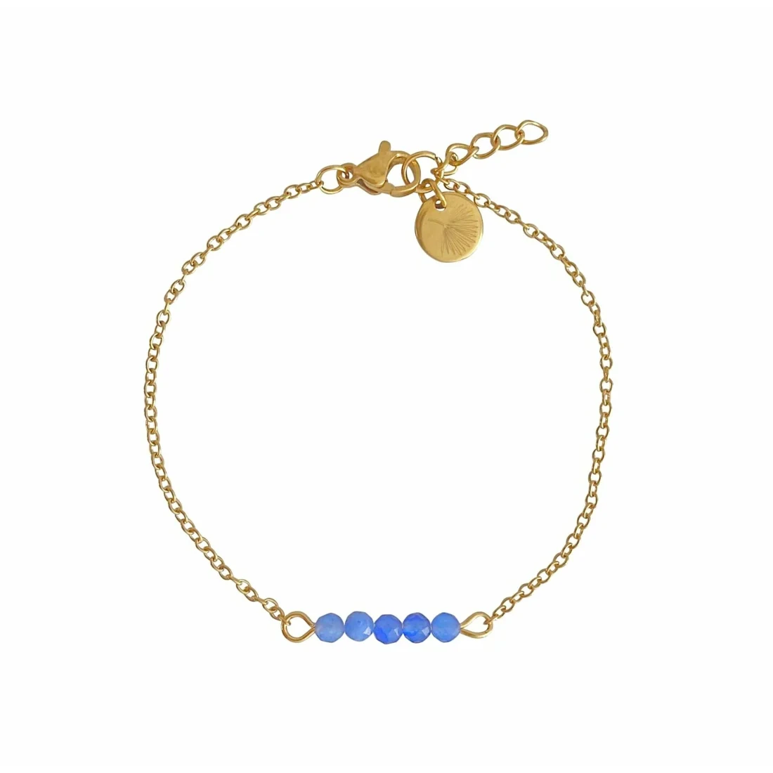 Armbandje Blauwe Aventurijn & Palm Blad - Goud