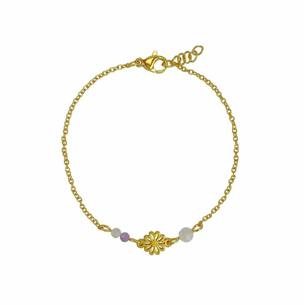Armbandje Edelsteentjes & Bloemetje - Goud