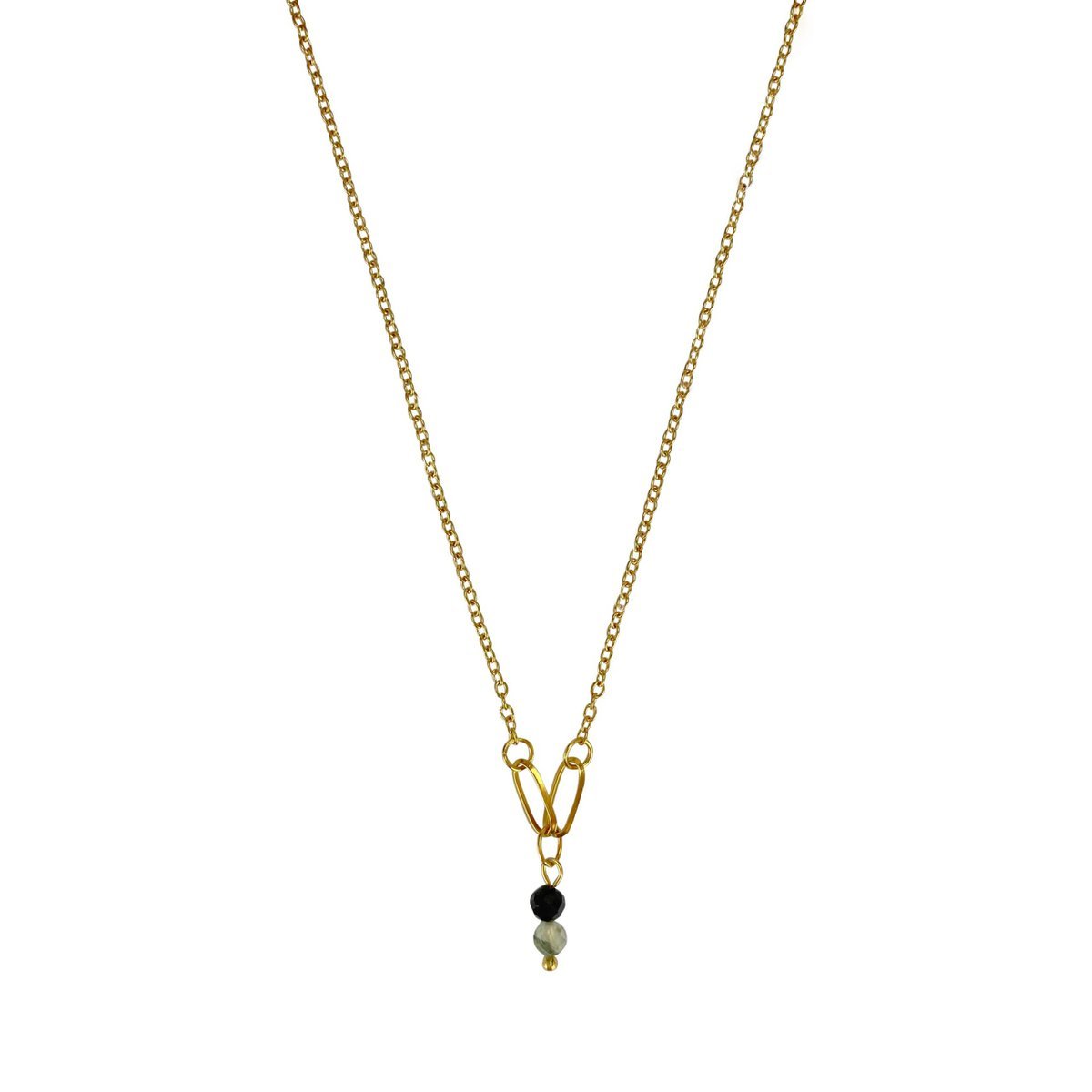 Ketting Prehniet & Obsidiaan - Goud
