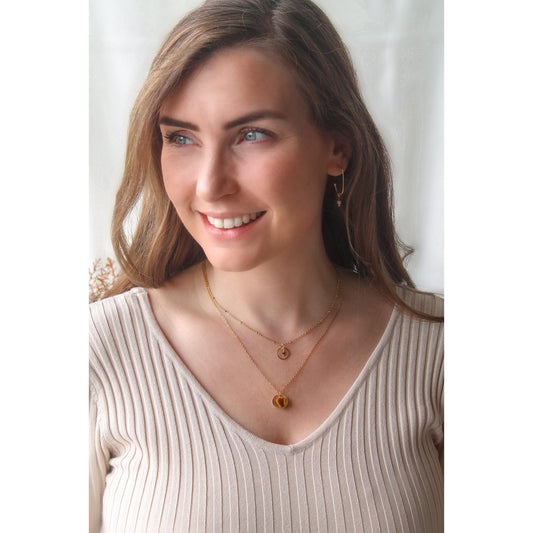 Ketting Tijgeroog Hartje Ring - Goud