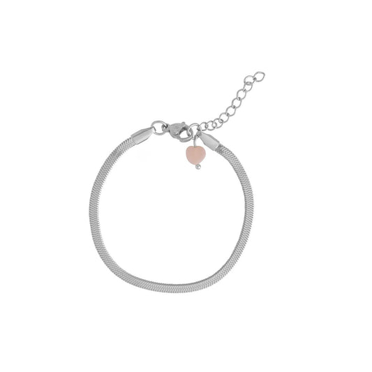 Snake Chain Armbandje & Roze Opaal - Zilver
