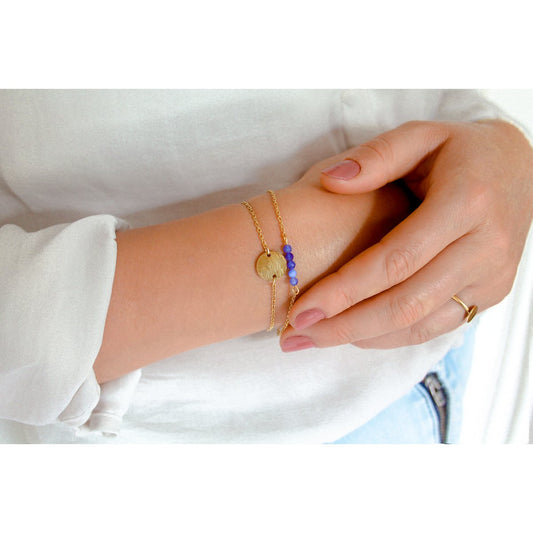 Armbandje Blauwe Aventurijn & Palm Blad - Goud