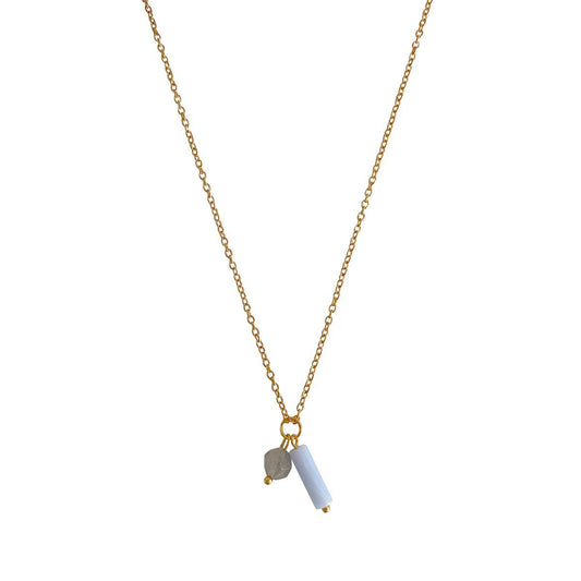 Aquamarijn & Agaat Ketting - Goud