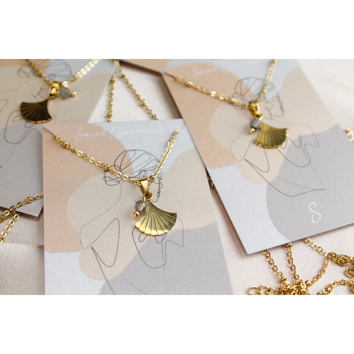 Ketting Gingko & Labradoriet - Goud