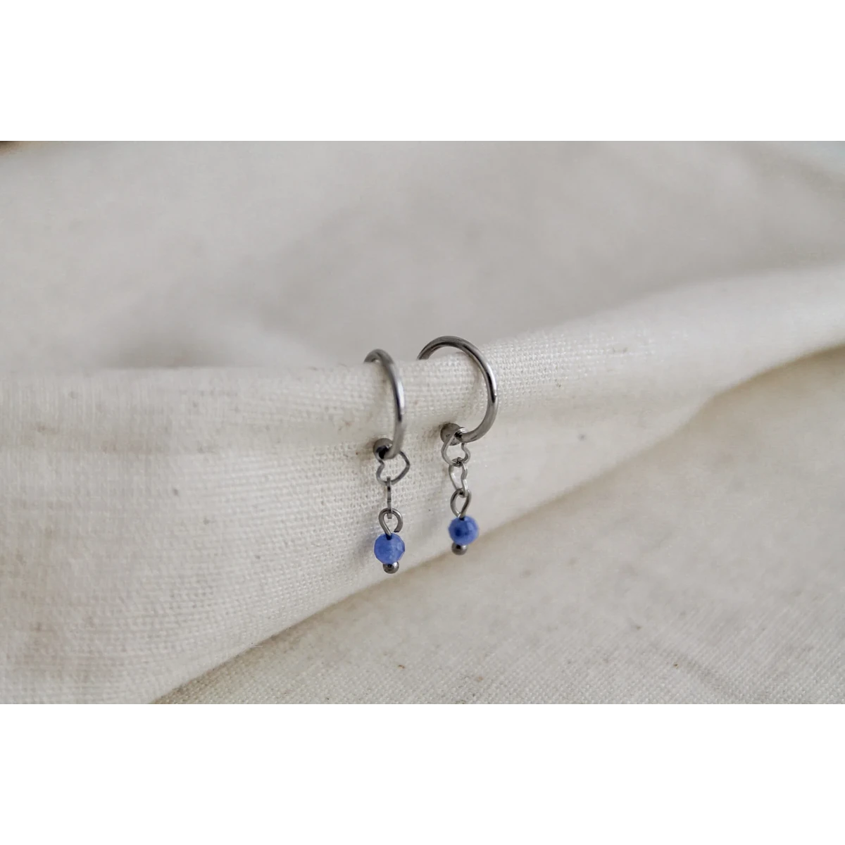Oorringetjes Hartjes & Blauwe Aventurijn - Zilver
