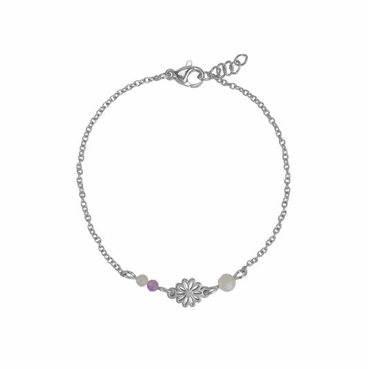 Armbandje Edelsteentjes & Bloemetje - Zilver