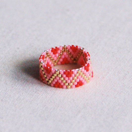 Weven ring zigzag - rood/roze