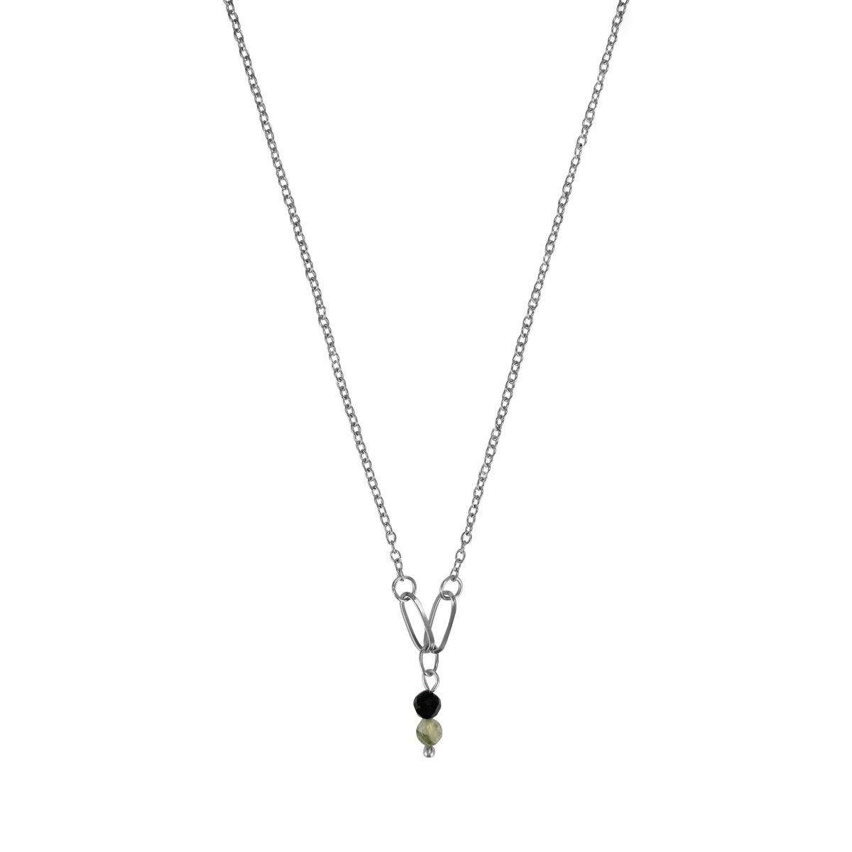 Ketting Prehniet & Obsidiaan - Zilver