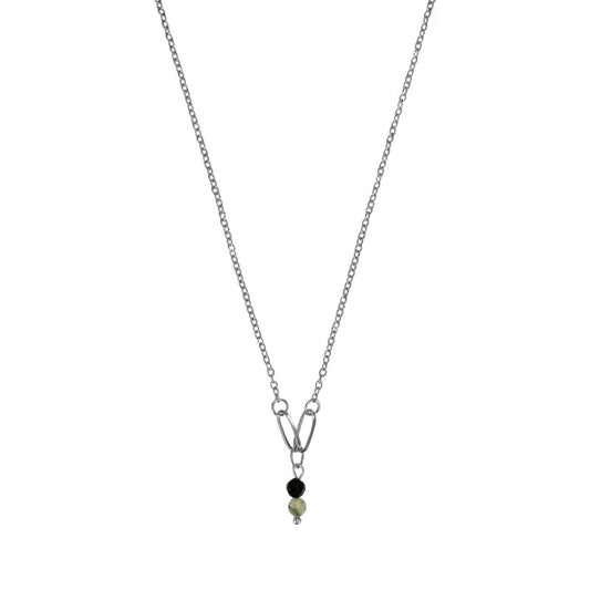 Ketting Prehniet & Obsidiaan - Zilver
