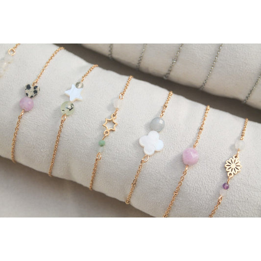 Armbandje Schelp Ster & Prehniet - Goud