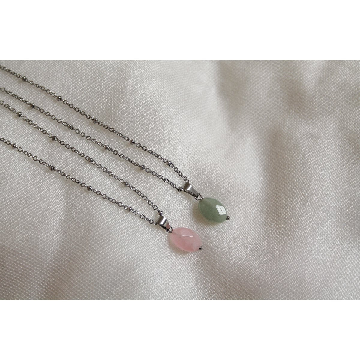 Ketting Rozenkwarts Facet - Zilver