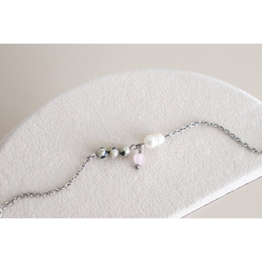 Jaspis, Parel & Rozenkwarts Armband - Zilver