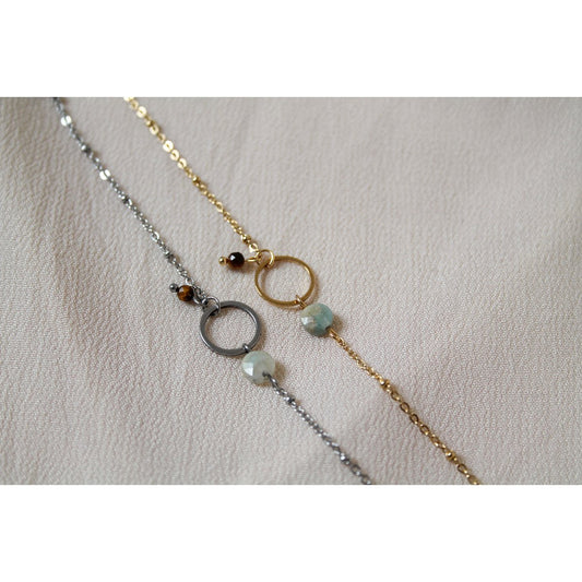Armband Amazoniet & Tijgeroog Ring - Goud