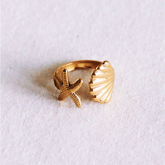 Open ring met zeester en shell