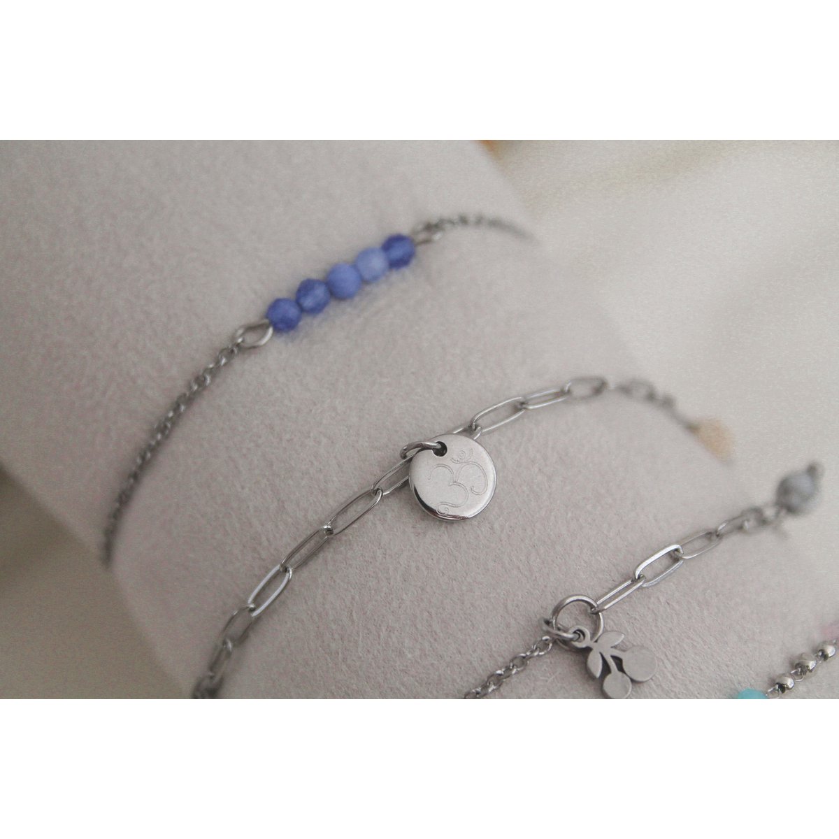 Armbandje Blauwe Aventurijn & Palm Blad - Zilver