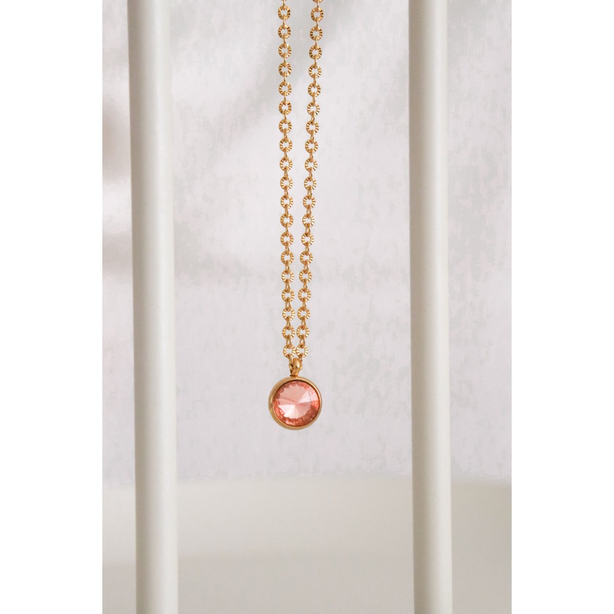 Roze Diamant Ketting - Goud
