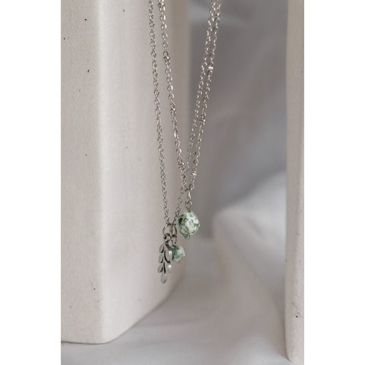 Green Spot Jaspis & Blaadje Ketting - Zilver