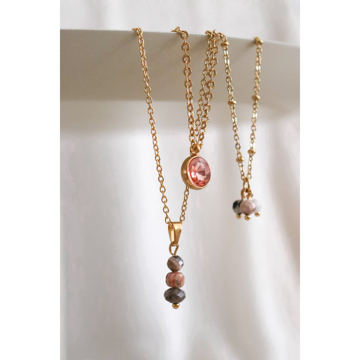 Roze Diamant Ketting - Goud