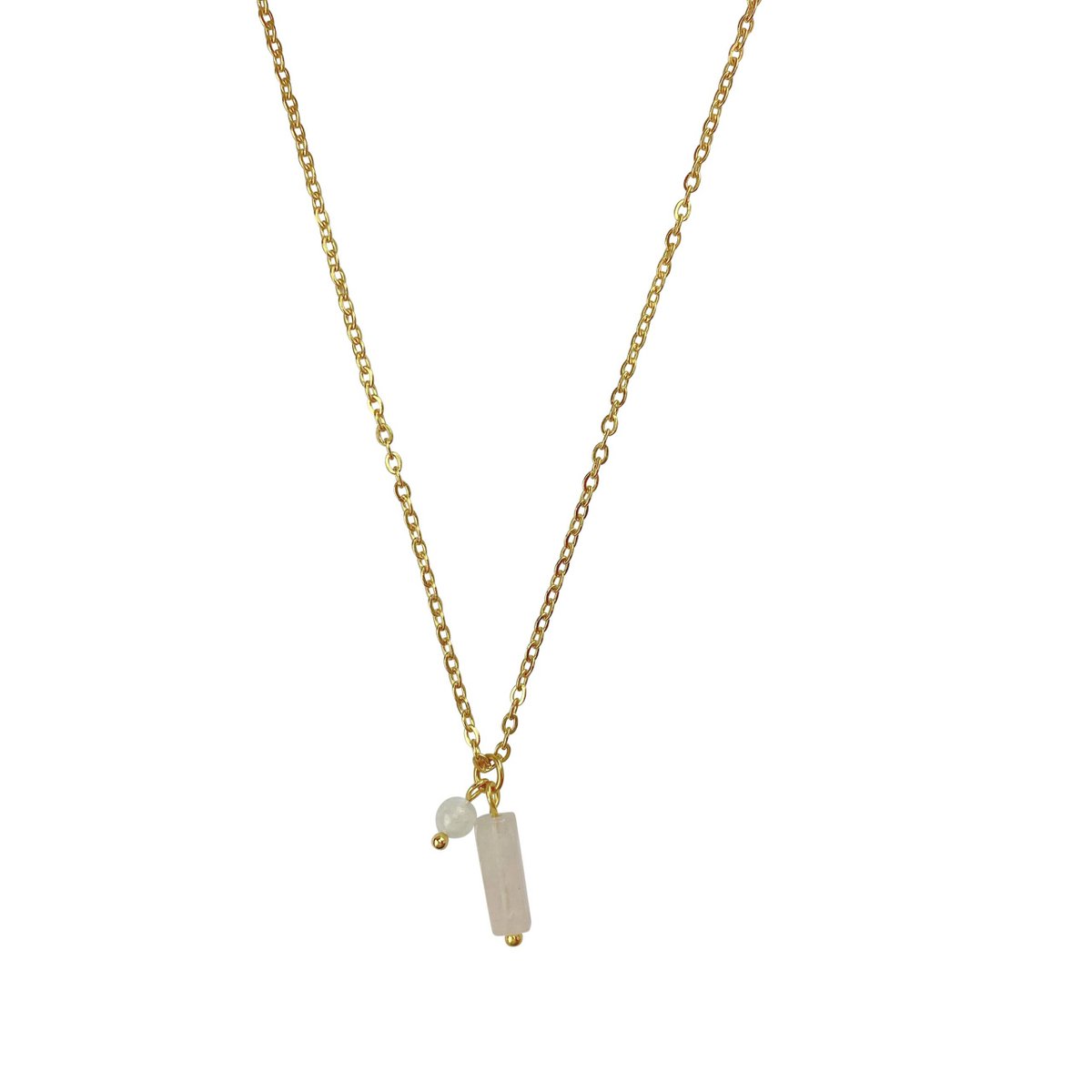 Ketting Rozenkwarts & Maansteen - Goud