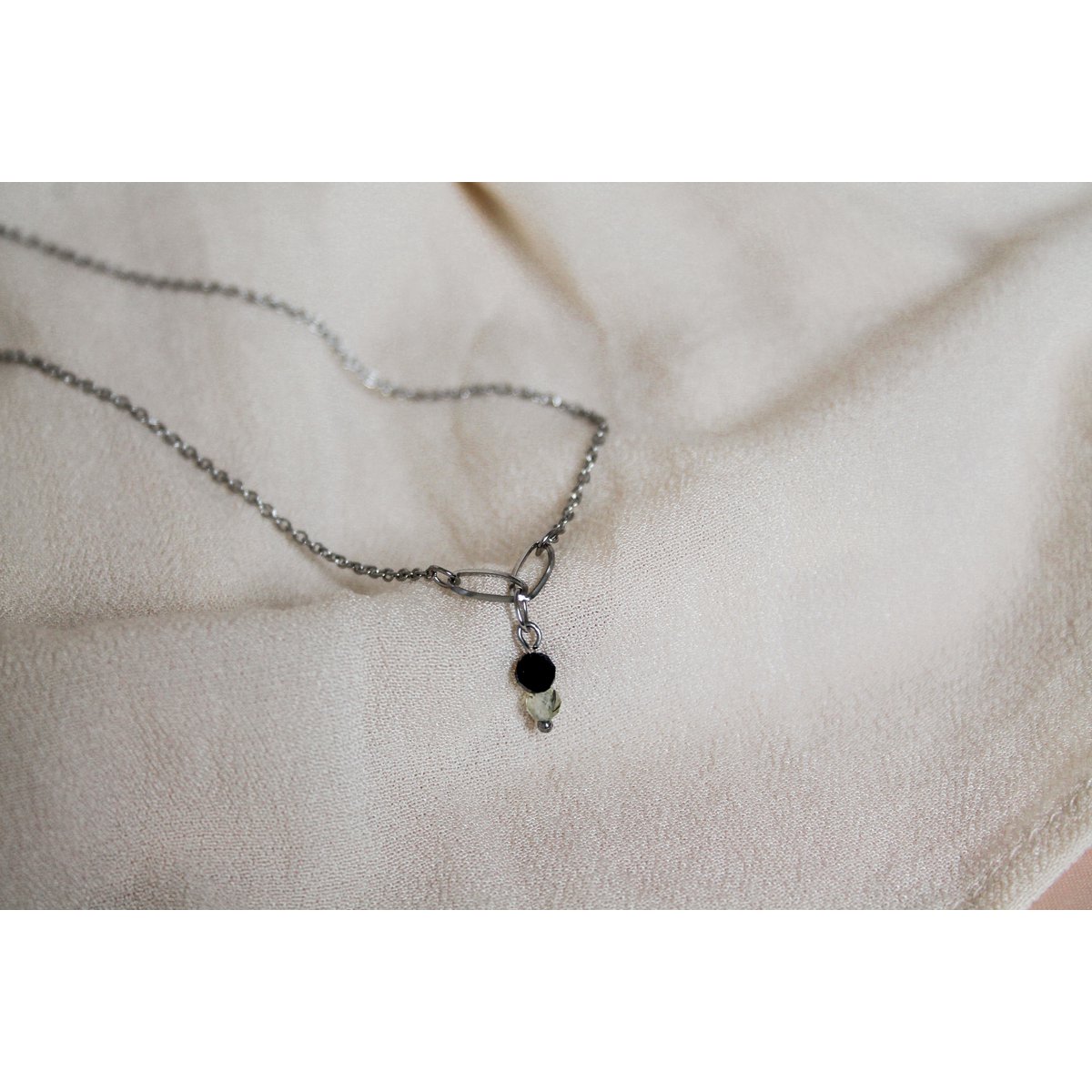 Ketting Prehniet & Obsidiaan - Zilver