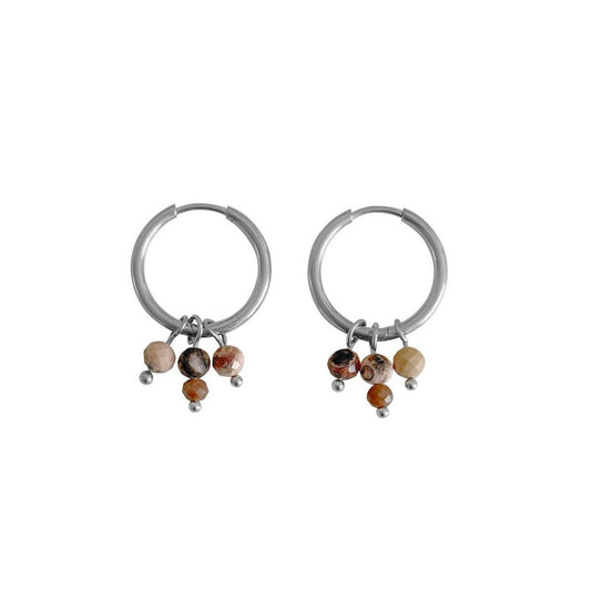 Rhodochrosiet & Labradoriet Oorringen - Zilver