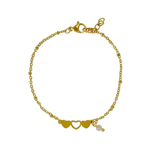 Armband Hartjes & Rozenkwarts - Goud