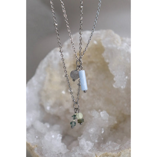 Aquamarijn & Agaat Ketting - Zilver